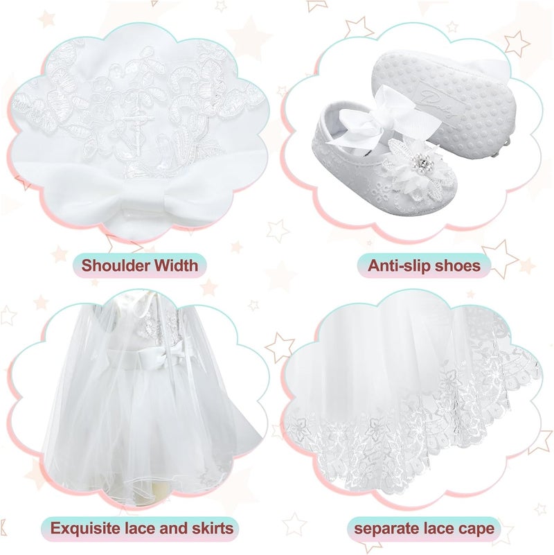 Cutecrop 5 Pcs Baptism Outfit for Baby Girls Christening Outfit Socks Shoes First Communion for Infant Toddler - Image 3